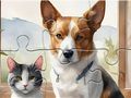 Spiel Puzzle: Ölgemälde Hund und Katze  Online