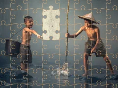 Children Fishing Teamwork Jigsaw – kostenloses Online-Spiel