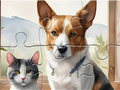 Spiel Puzzle: Ölgemälde Hund und Katze  Online