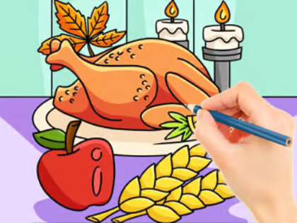 Spiel Malbuch: Thanksgiving-Truthahnessen  Online