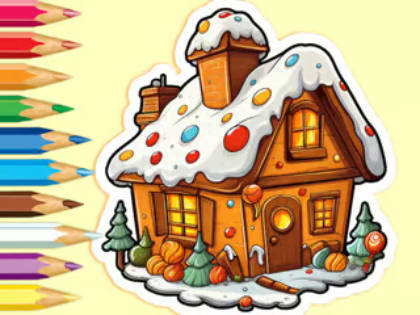 Spiel Malbuch: Weihnachtssüßigkeitenhaus  Online